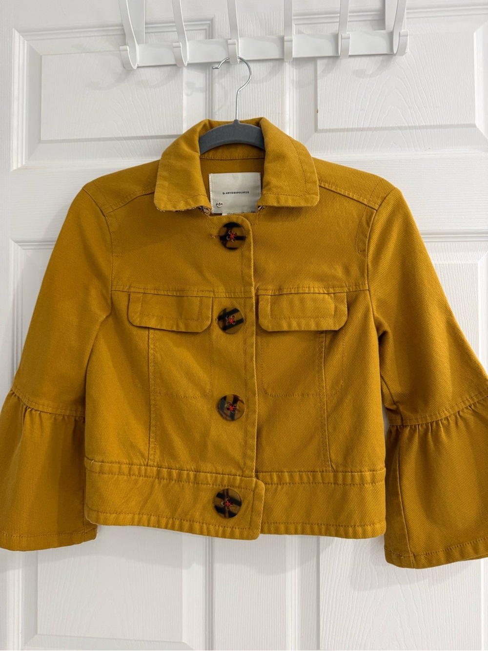 Anthropologie Mustard Denim Jacket with Tortoiseshell Buttons